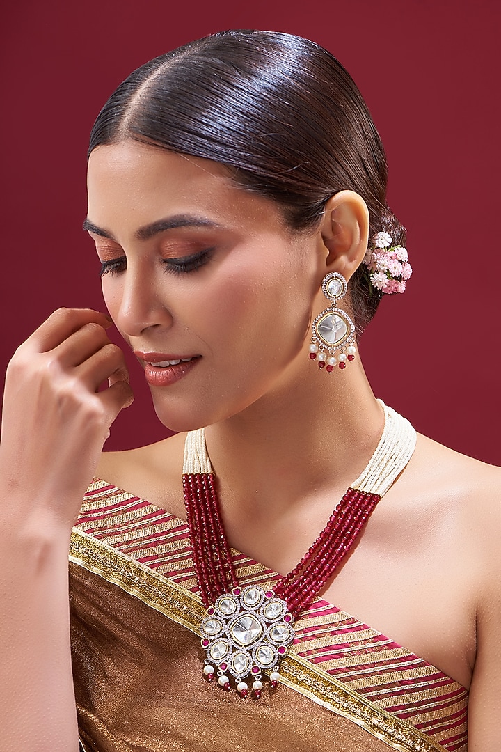 Gold Plated Kundan Polki Beaded Necklace Set by Shlok Jewels at Pernia's Pop Up Shop