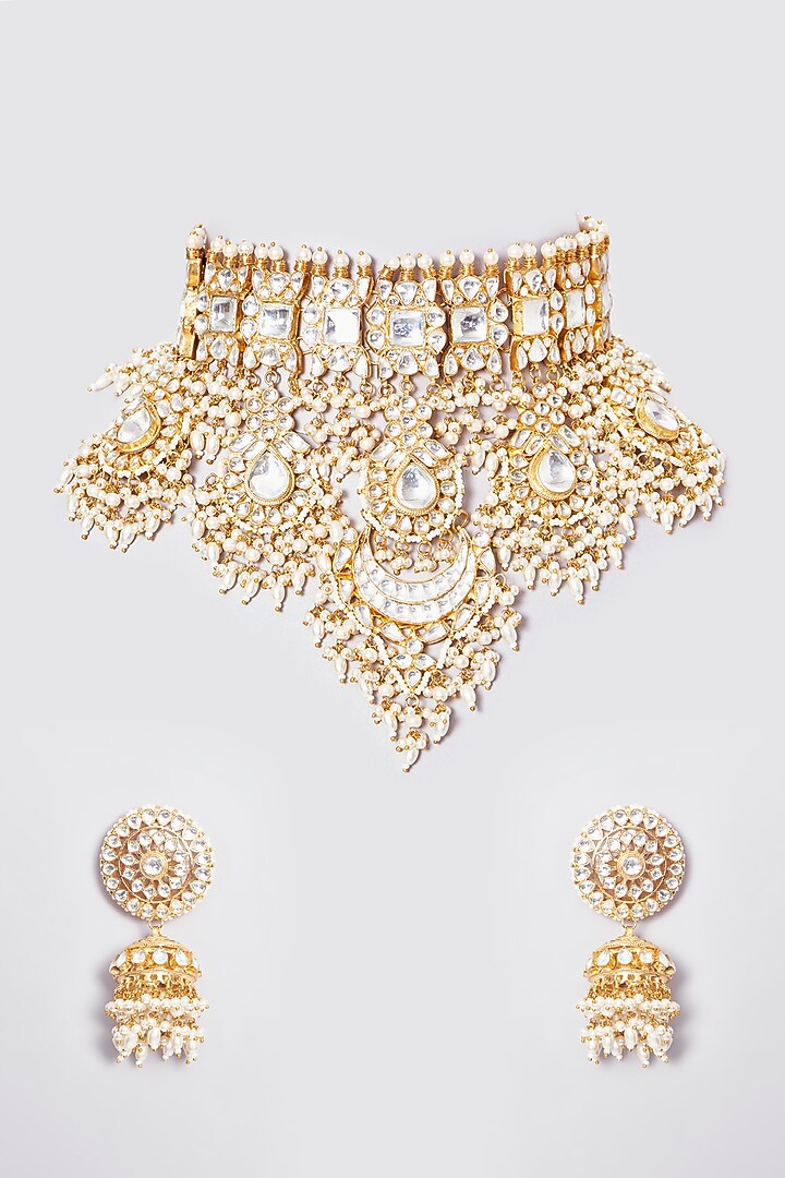 Gold Plated Kundan Polki Choker Necklace Set by Shlok Jewels at Pernia's Pop Up Shop