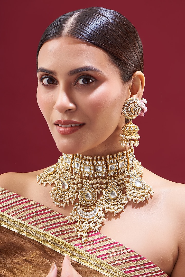 Gold Plated Kundan Polki Choker Necklace Set by Shlok Jewels at Pernia's Pop Up Shop