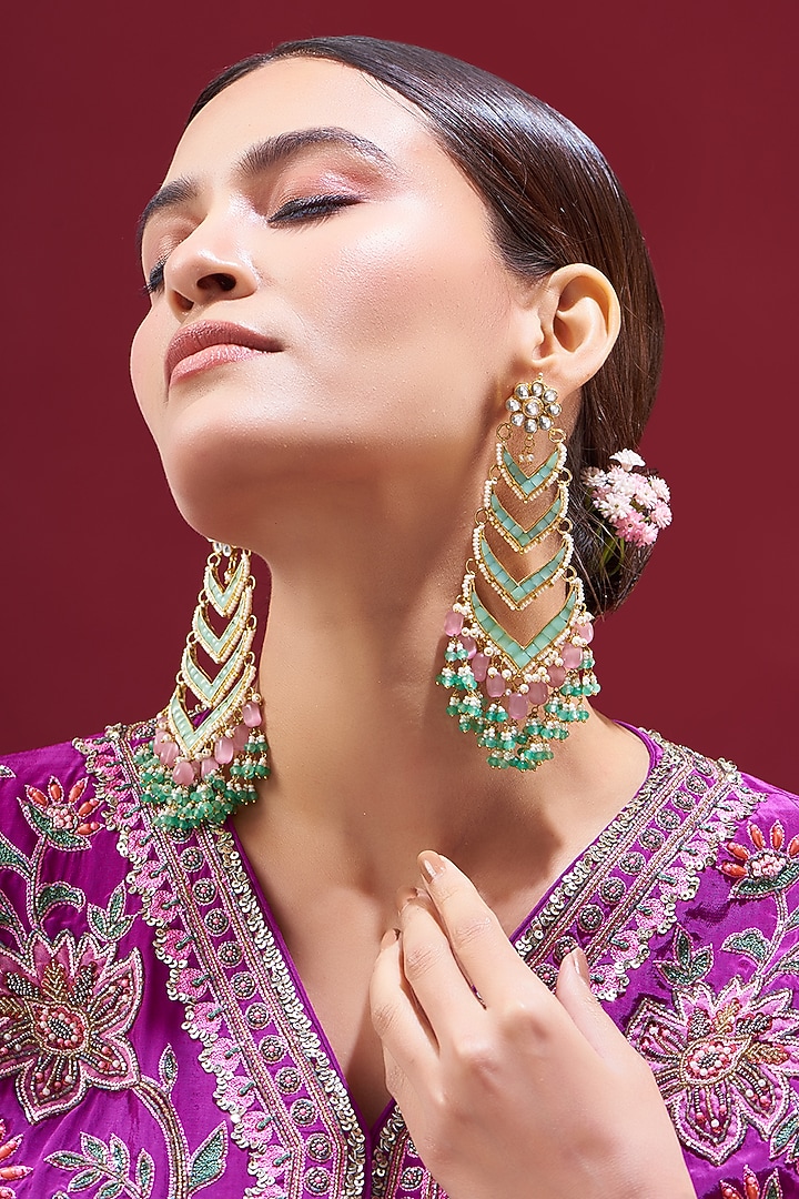 Gold Plated Kundan Dangler Earrings by Shlok Jewels at Pernia's Pop Up Shop