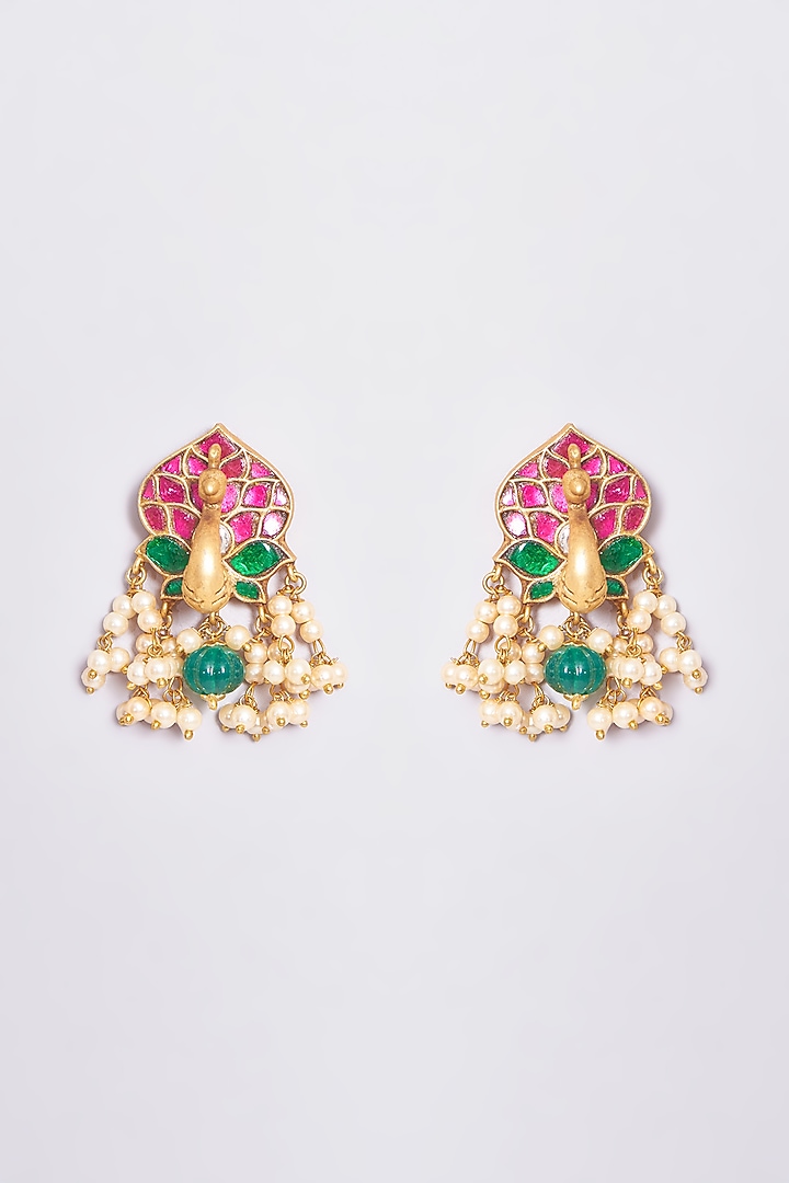 Gold Plated Kundan Polki Stud Earrings by Shlok Jewels at Pernia's Pop Up Shop