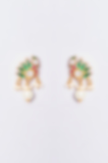 Gold Plated Kundan Polki Stud Earrings by Shlok Jewels at Pernia's Pop Up Shop