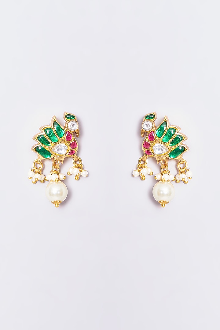 Gold Plated Kundan Polki Stud Earrings by Shlok Jewels at Pernia's Pop Up Shop