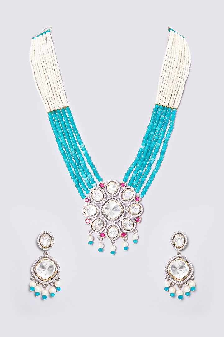 Gold Plated Faux Diamond & Pearls Beaded Necklace Set by Shlok Jewels at Pernia's Pop Up Shop