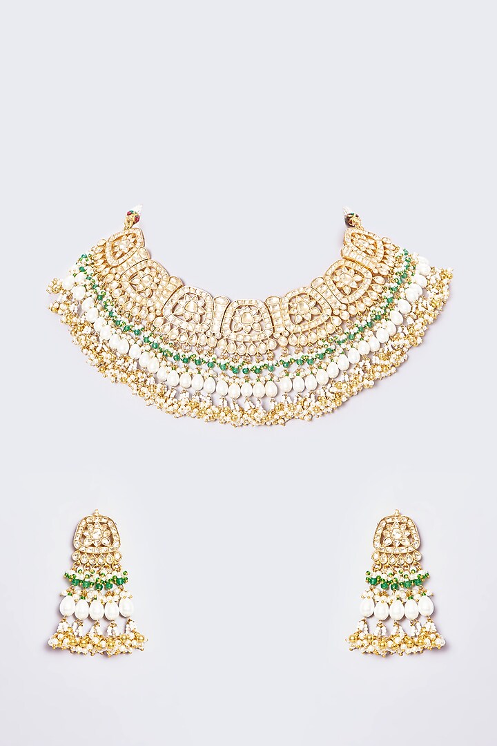 Gold Plated Kundan Polki Necklace Set by Shlok Jewels at Pernia's Pop Up Shop