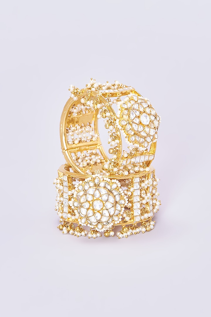 Gold Plated Kundan Bangles (Set of 2) by Shlok Jewels at Pernia's Pop Up Shop