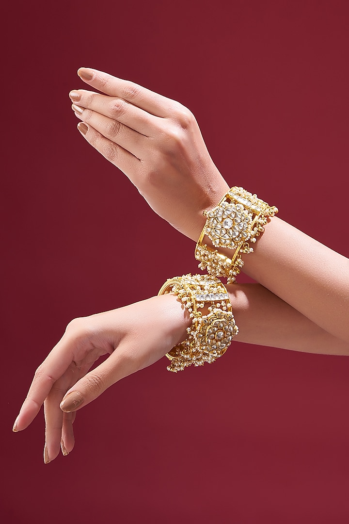 Gold Plated Kundan Bangles (Set of 2) by Shlok Jewels at Pernia's Pop Up Shop