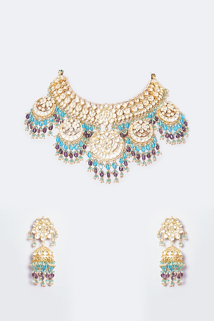 Gold Plated Natural Gemstone Necklace Set by Shlok Jewels at Pernia's Pop Up Shop