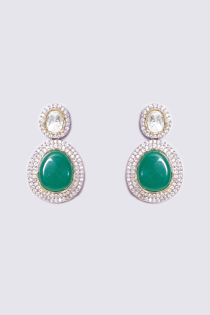 White Finish Faux Diamond & Emerald Necklace Set by Shlok Jewels at Pernia's Pop Up Shop