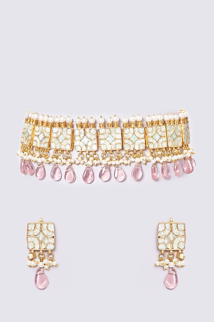 Gold Plated Kundan Choker Necklace Set by Shlok Jewels at Pernia's Pop Up Shop