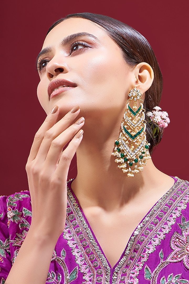 Gold Plated Kundan Polki Dangler Earrings by Shlok Jewels at Pernia's Pop Up Shop