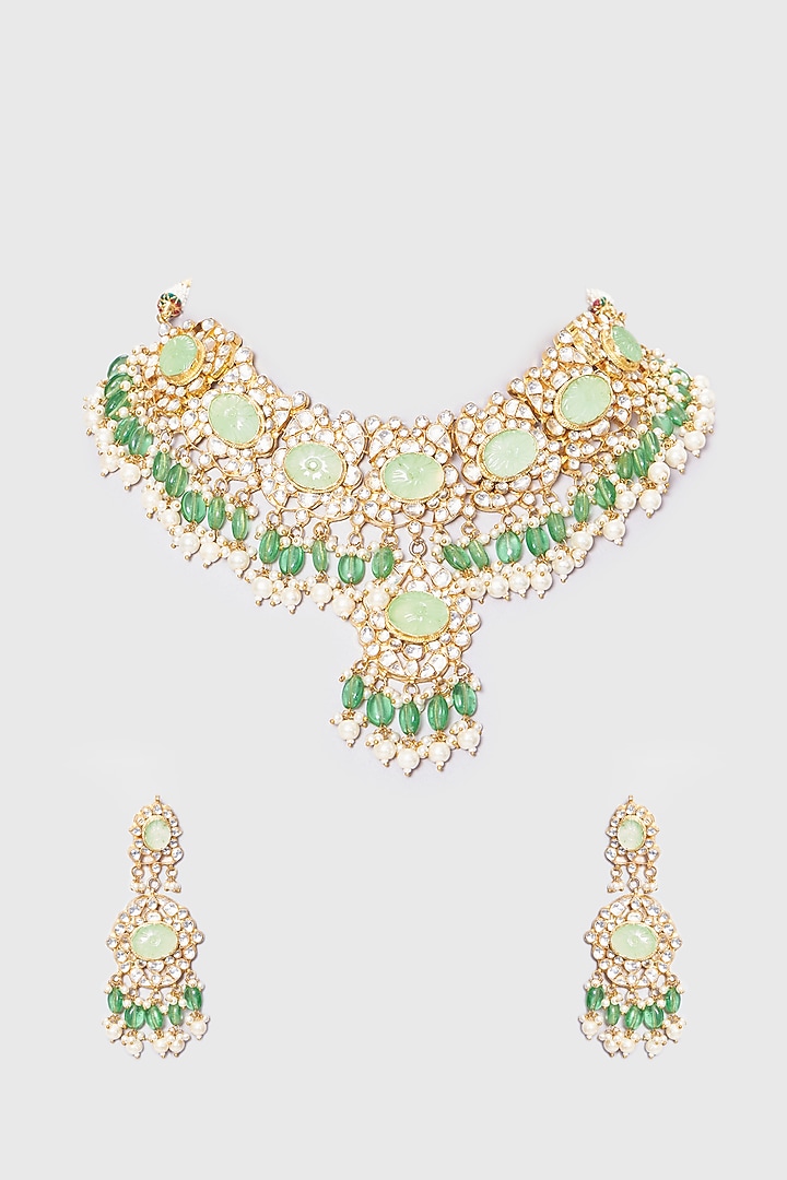 Gold Plated Natural Gemstone Necklace Set by Shlok Jewels at Pernia's Pop Up Shop