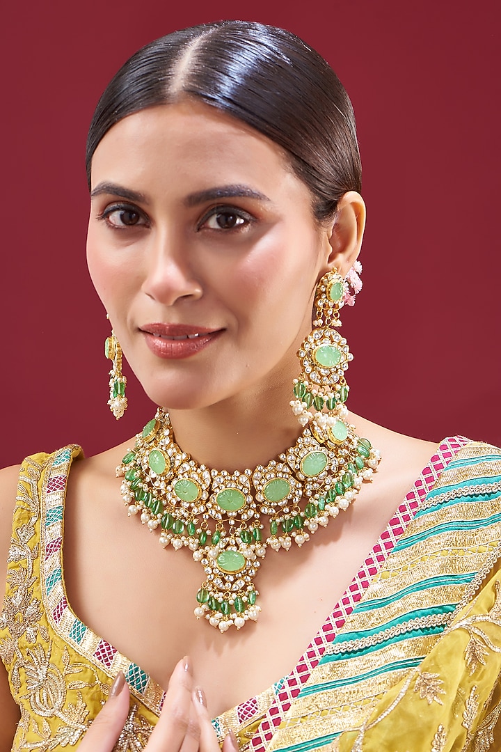 Gold Plated Natural Gemstone Necklace Set by Shlok Jewels at Pernia's Pop Up Shop