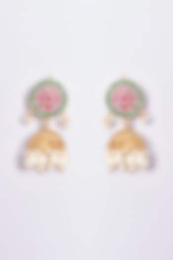 Gold Plated Kundan Polki Temple Jhumka Earrings by Shlok Jewels at Pernia's Pop Up Shop