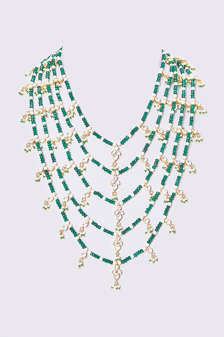 Gold Plated Kundan Polki Long Layered Mala by Shlok Jewels at Pernia's Pop Up Shop