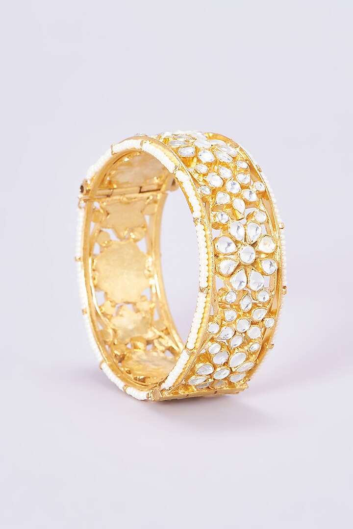 Gold Plated Kundan Bangles (Set of 2) by Shlok Jewels at Pernia's Pop Up Shop