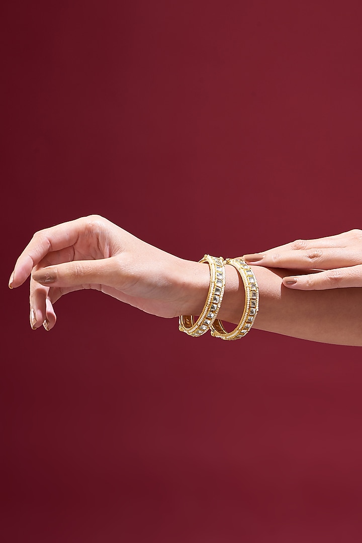 Gold Plated Kundan Bangles (Set of 2) by Shlok Jewels at Pernia's Pop Up Shop