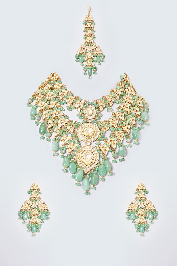 Gold Plated Semi Precious Stone Choker Necklace Set by Shlok Jewels at Pernia's Pop Up Shop