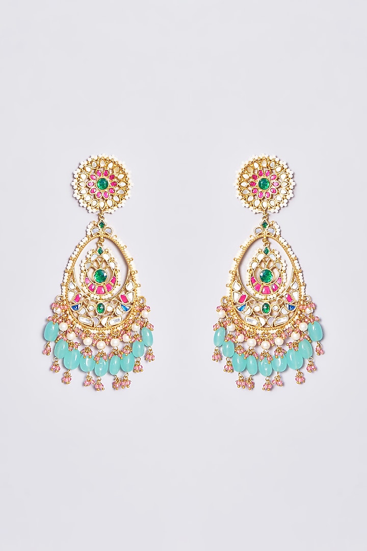 Gold Plated Kundan Polki Chandbali Earrings by Shlok Jewels at Pernia's Pop Up Shop