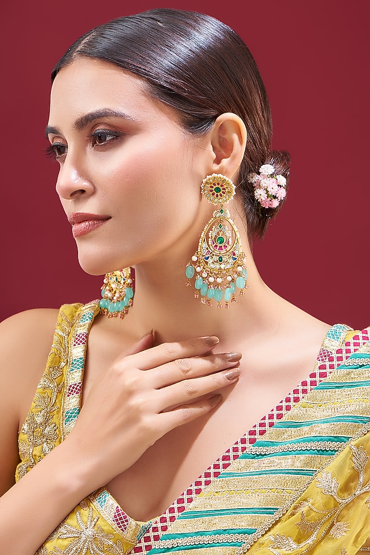 Gold Plated Kundan Polki Chandbali Earrings by Shlok Jewels at Pernia's Pop Up Shop