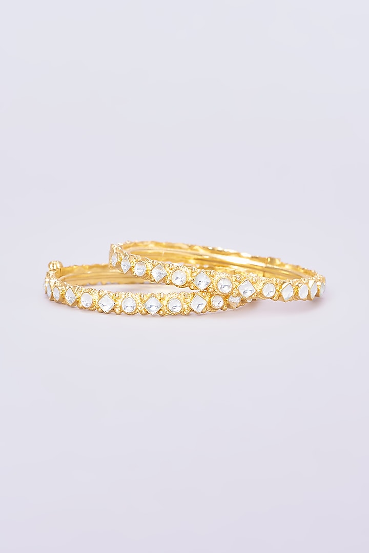 Gold Plated Kundan Bangles (Set of 2) by Shlok Jewels at Pernia's Pop Up Shop