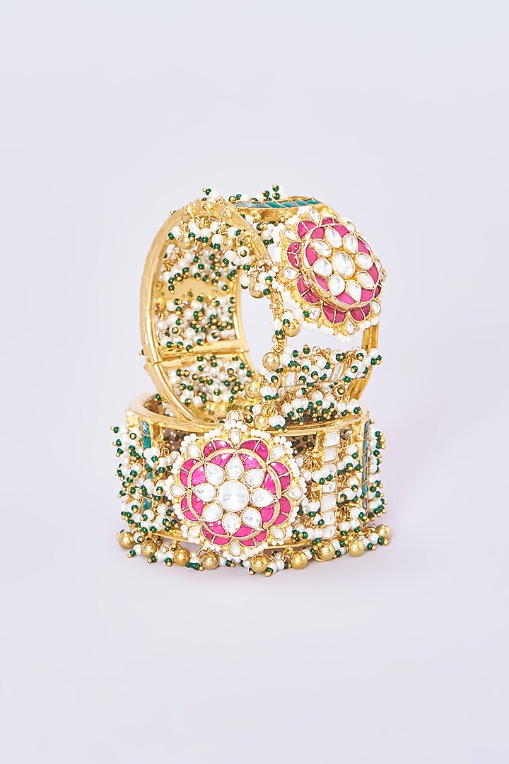 Gold Plated Kundan Bangles (Set of 2) by Shlok Jewels at Pernia's Pop Up Shop