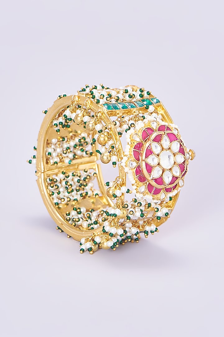 Gold Plated Kundan Bangles (Set of 2) by Shlok Jewels at Pernia's Pop Up Shop