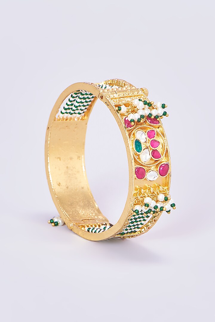 Gold Plated Kundan Jadau Bangles (Set of 2) by Shlok Jewels at Pernia's Pop Up Shop