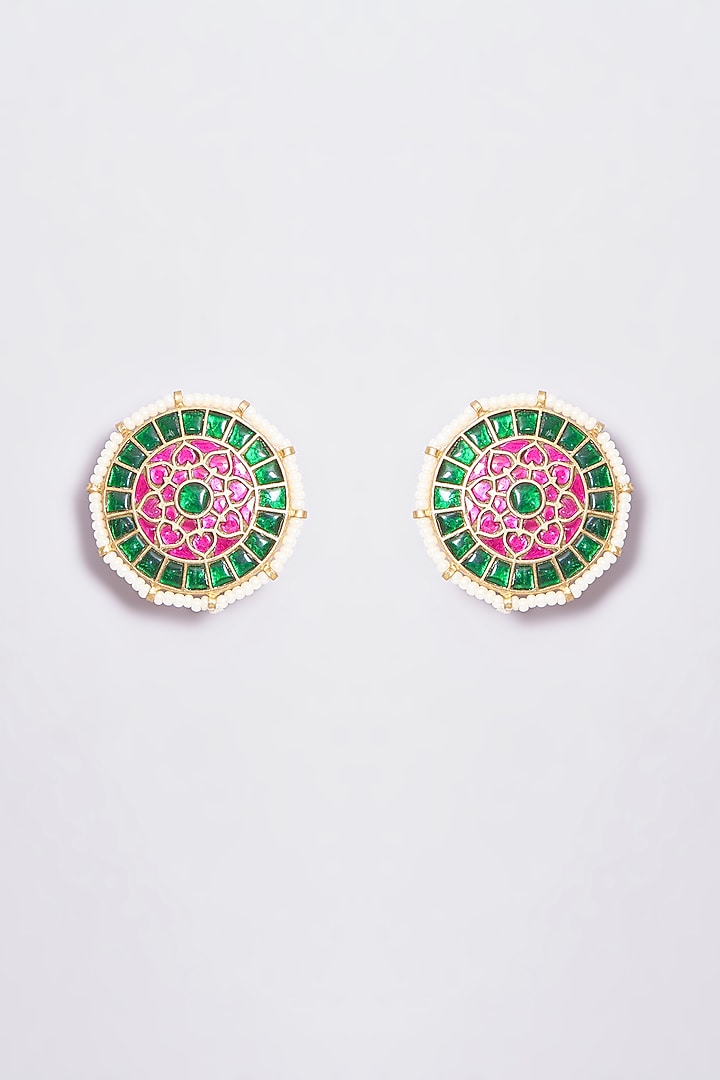 Gold Plated Semi Precious Stone Temple Stud Earrings by Shlok Jewels at Pernia's Pop Up Shop
