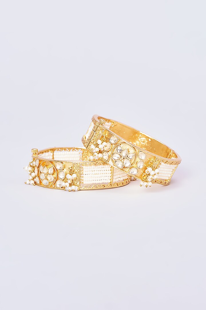 Gold Plated Kundan Bangles (Set of 2) by Shlok Jewels at Pernia's Pop Up Shop