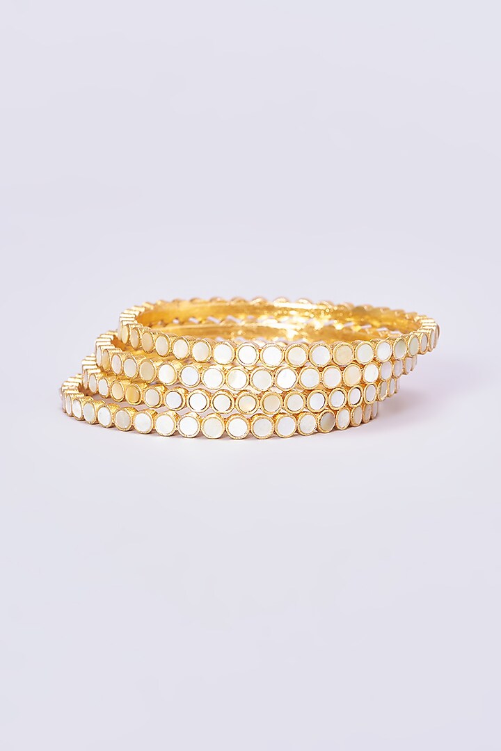 Gold Plated Kundan & Mother Of Pearls Bangles (Set of 2) by Shlok Jewels at Pernia's Pop Up Shop