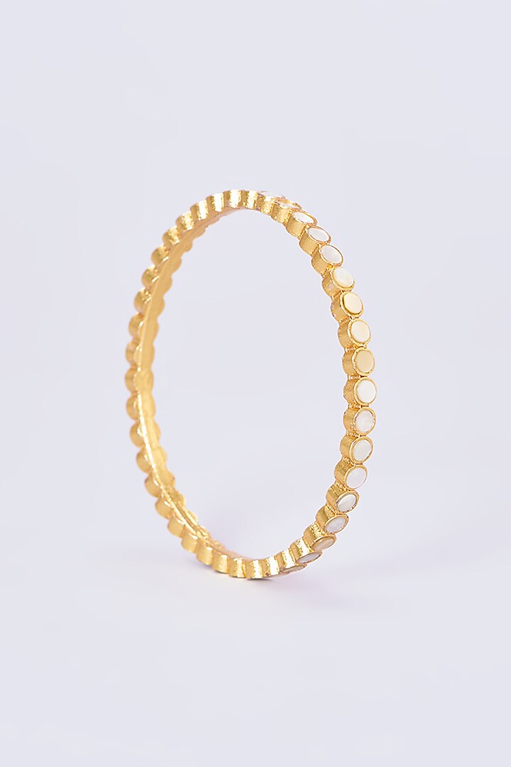 Gold Plated Kundan & Mother Of Pearls Bangles (Set of 2) by Shlok Jewels at Pernia's Pop Up Shop
