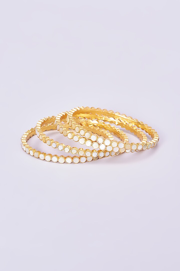 Gold Plated Kundan & Mother Of Pearls Bangles (Set of 2) by Shlok Jewels at Pernia's Pop Up Shop