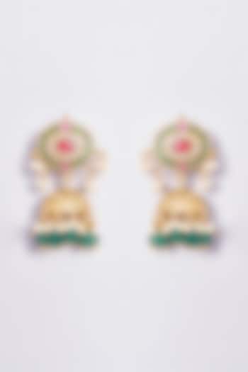 Gold Plated Semi Precious Stone Temple Jhumka Earrings by Shlok Jewels at Pernia's Pop Up Shop