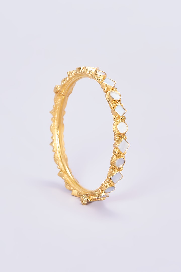 Gold Plated Kundan & Mother Of Pearls Bangles (Set of 2) by Shlok Jewels at Pernia's Pop Up Shop