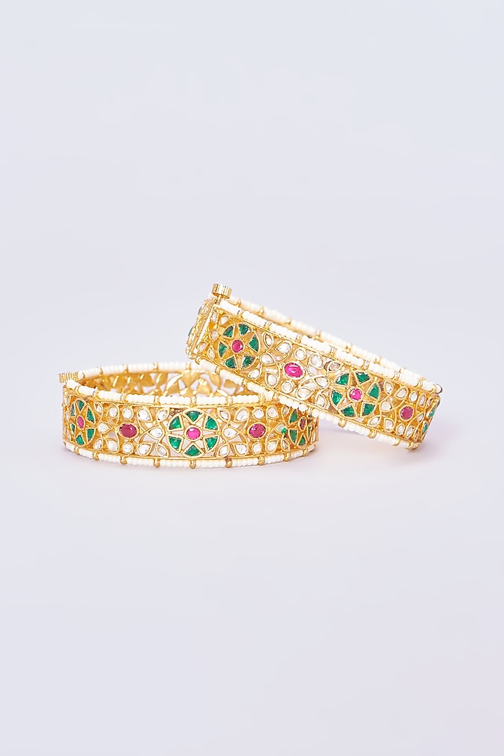 Gold Plated Kundan Bangles (Set of 2) by Shlok Jewels at Pernia's Pop Up Shop