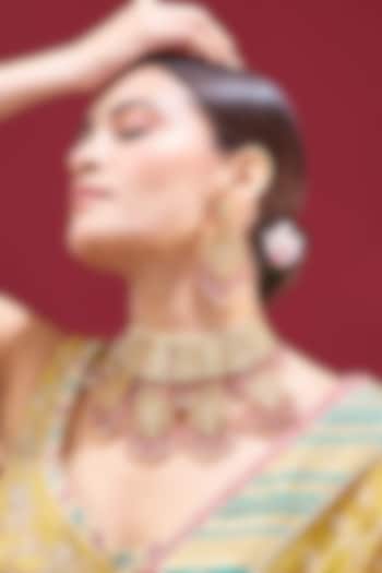 Gold Plated Natural Gemstone Jadau Necklace Set by Shlok Jewels at Pernia's Pop Up Shop