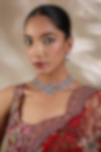 White Finish Zircon & Red Stone Necklace Set by Shlok Jewels at Pernia's Pop Up Shop