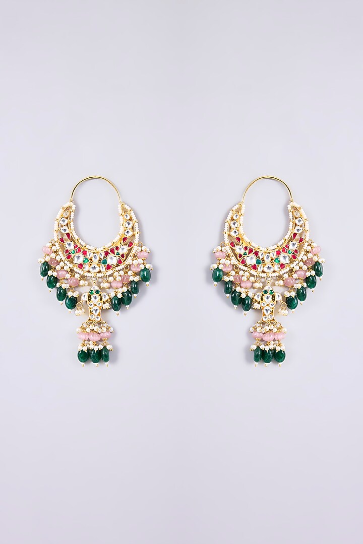 Gold Plated Red Kundan Stone Chandbali Earrings by Shlok Jewels at Pernia's Pop Up Shop