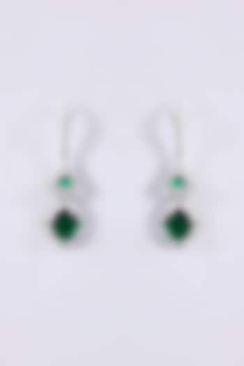 White Finish Zircon & Green Stone Dangler Earrings by Shlok Jewels at Pernia's Pop Up Shop