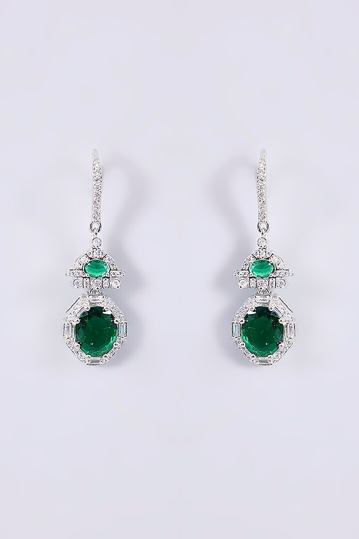 White Finish Zircon & Green Stone Dangler Earrings by Shlok Jewels at Pernia's Pop Up Shop