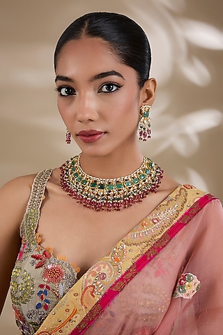 Gold Plated Kundan Polki Jadau Necklace Set by Shlok Jewels