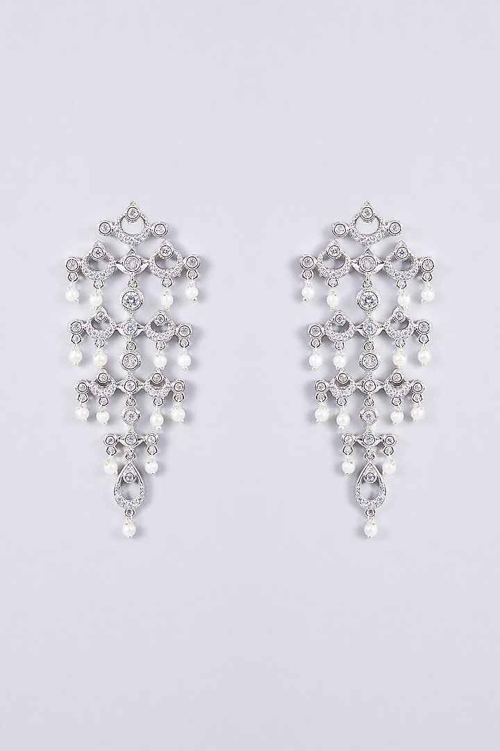 White Finish Zircon Dangler Earrings by Shlok Jewels at Pernia's Pop Up Shop