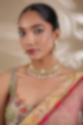 Gold Plated Mother Of Pearl & Semi-precious Stone Choker Necklace Set by Shlok Jewels at Pernia's Pop Up Shop