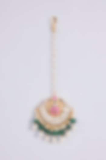 Gold Plated Kundan Polki & Semi-precious Stone Jadau Maangtikka by Shlok Jewels at Pernia's Pop Up Shop
