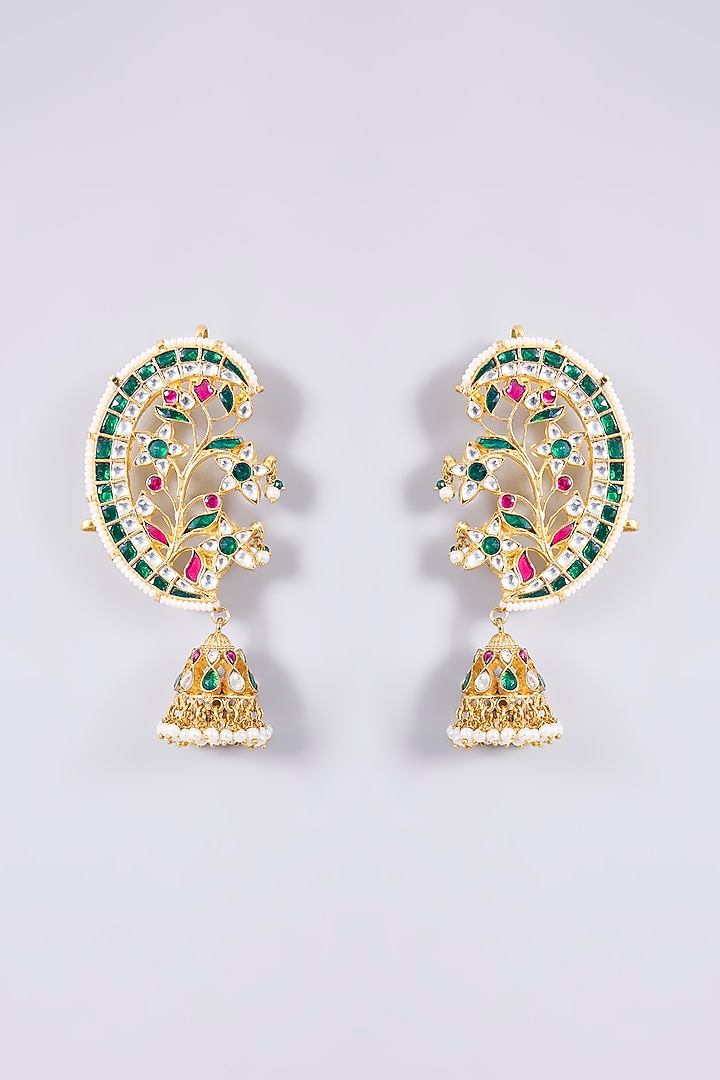Gold Plated Kundan Polki & Semi-Precious Stone Jadau Earcuffs by Shlok Jewels at Pernia's Pop Up Shop