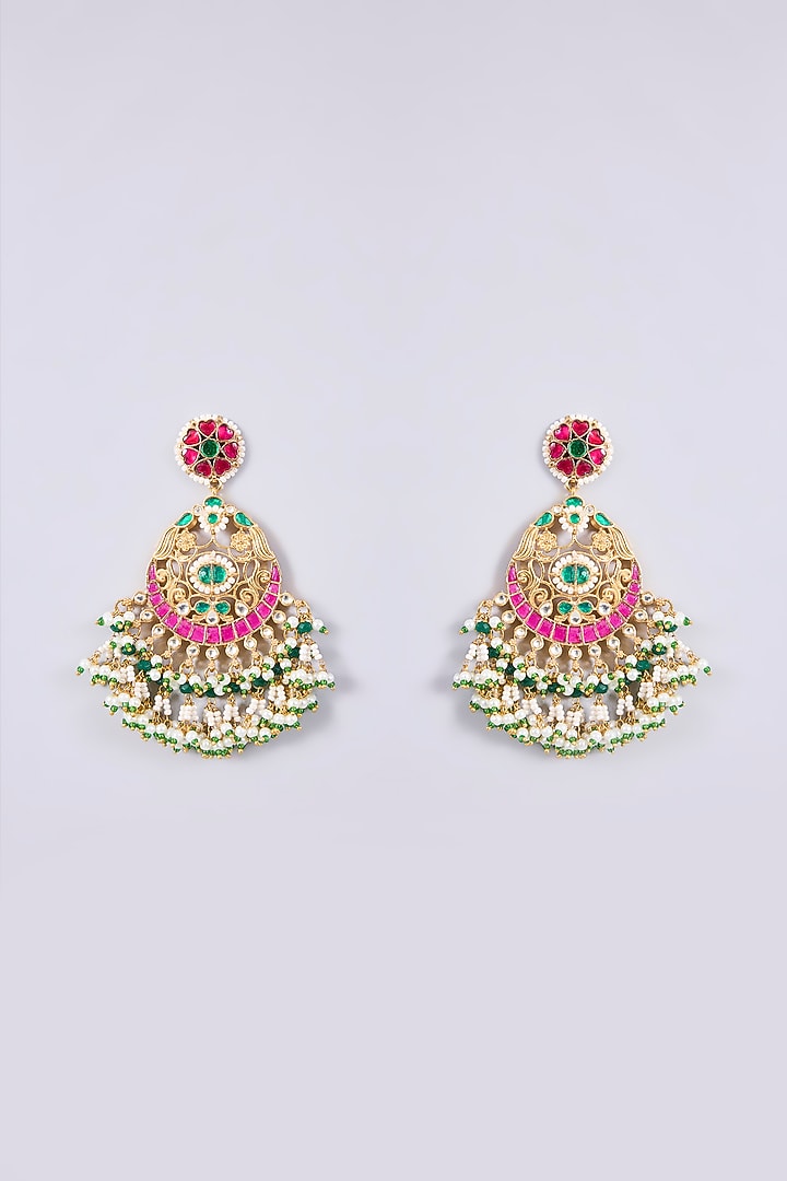 Gold Plated Kundan Polki Jadau Chandbali Earrings With Maangtikka by Shlok Jewels at Pernia's Pop Up Shop