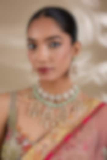 Gold Plated Kundan Polki & Semi-precious Stone Jadau Long Necklace Set by Shlok Jewels at Pernia's Pop Up Shop