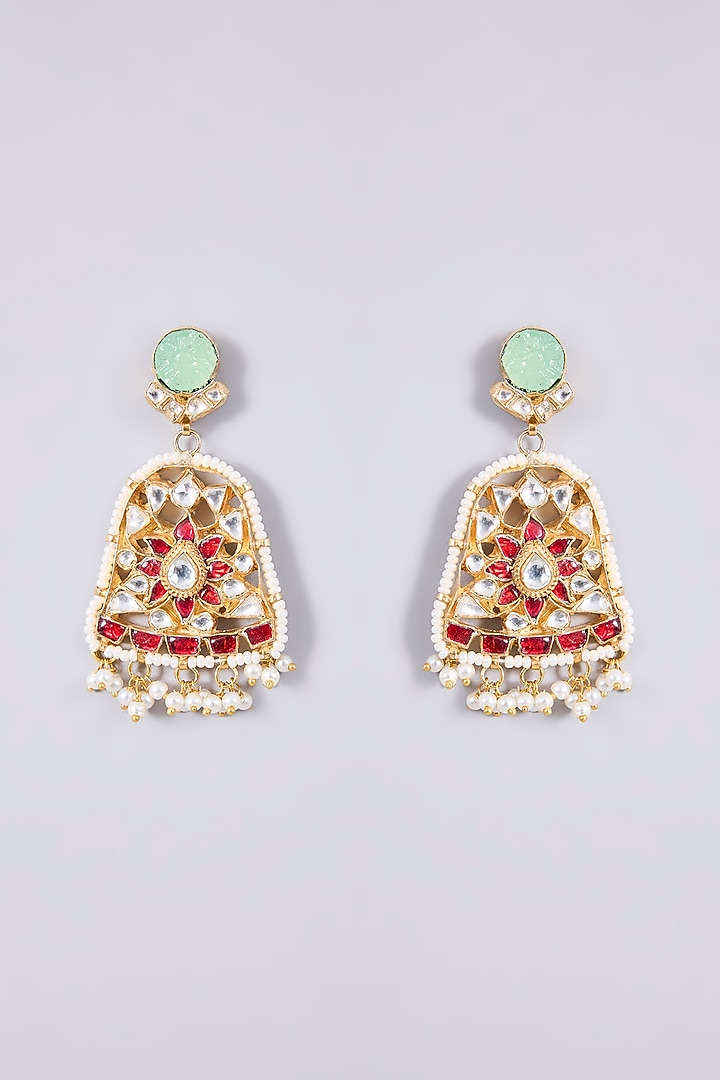 Gold Plated Kundan Polki & Semi-precious Stone Jadau Long Necklace Set by Shlok Jewels at Pernia's Pop Up Shop