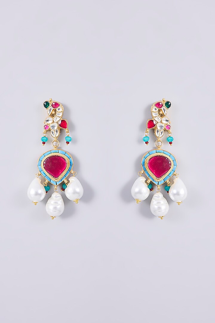 Gold Plated Kundan Polki & Semi-precious Stone Jadau Necklace Set by Shlok Jewels at Pernia's Pop Up Shop
